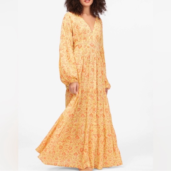 NWT Billabong Women’s Golden Cosmos Floral Long Sleeve Yellow Maxi Dress Small - Picture 3 of 15